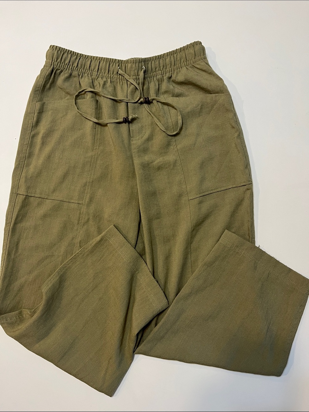 Zara Olive Green Drawstring slight barrel pants